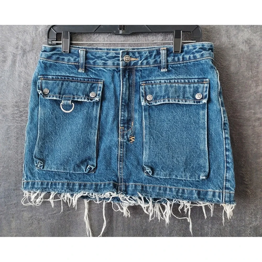 Ksubi‎ Women's Denim Mini Skirt Blue, Size 29 Raw Hem Snap Pockets - Picture 2 of 12